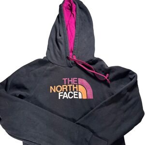 The North Face Womens Black Hoodie Pink Logo Pullover Size Small